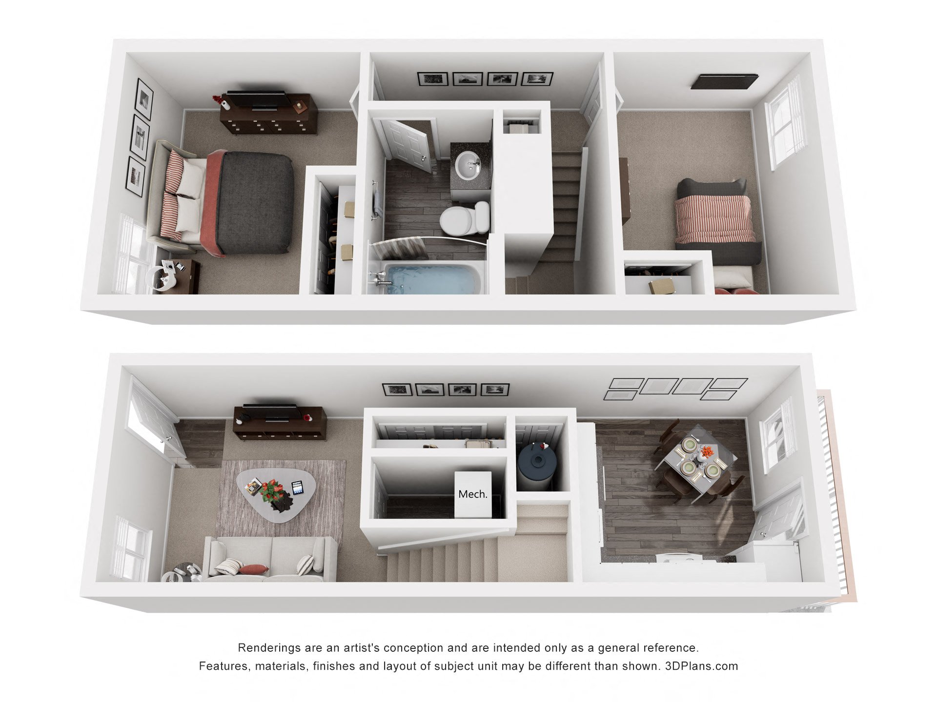 Floor plan for 2 beds, 1 bath, 750 sqft